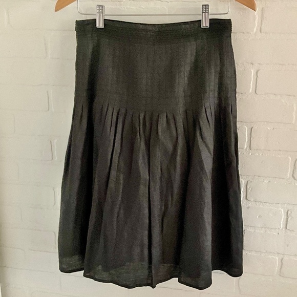 Folia Mini skirt Academia A-line Black 100% linen Drop waist pleated Preppy 3-4 - Picture 3 of 8
